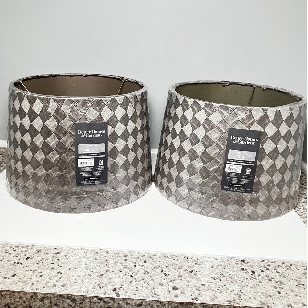 Better Homes & Gardens Lamp Shade Set of 2 Large Gray Pleated Squares NEW